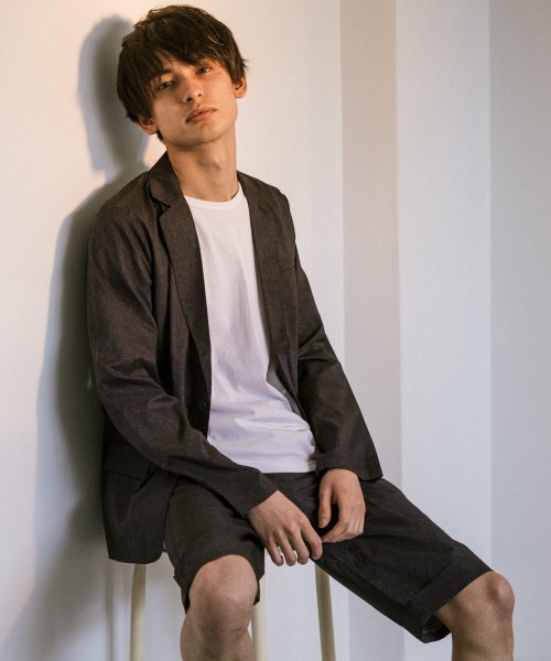 セットアップ メンズ テーラードジャケット 春秋 ハーフパンツ 膝上 ショートパンツ 上下セット スーツ カジュアル ストレッチ 2点セット シンプル Set ロッキーモンロー Rocky Monroe D Fashion
