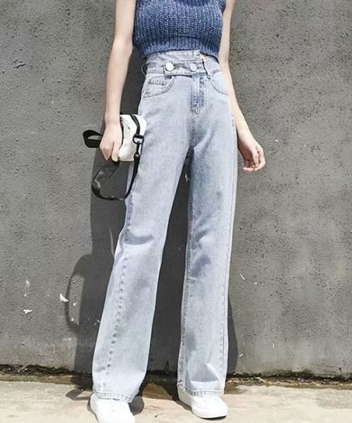 セール レディースパンツデニム ハイウエスト ワイドパンツ ストレートパンツ 美脚 大人 セイヘイショップ Seiheishop D Fashion