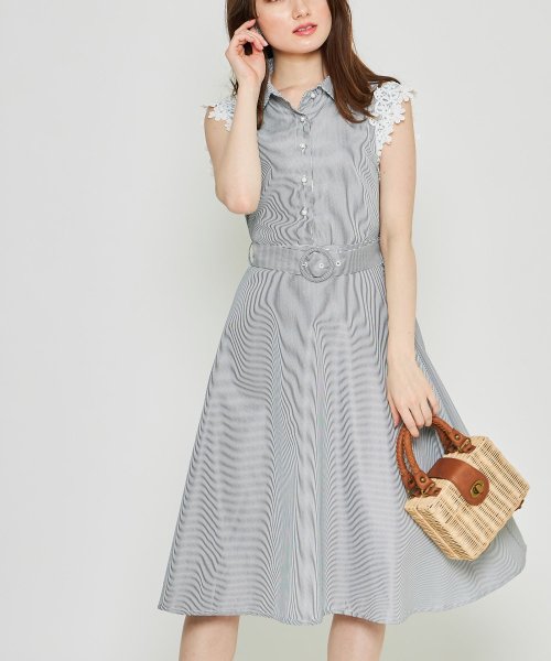 美人百花5月号掲載 ベルト付きパール釦レース装飾ストライプワンピース トッコクローゼット Tocco Closet D Fashion 美人百花5月号掲載 ベルト付きパール釦レース装飾ストライプワンピース トッコクローゼット Tocco Closet D Fashion