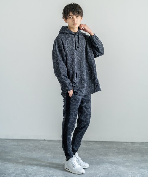 セットアップ メンズ スウェット プルオーバーパーカー 無地 黒 ジョガーパンツ サイドライン 上下セット Setup 7933 ロッキーモンロー Rocky Monroe D Fashion