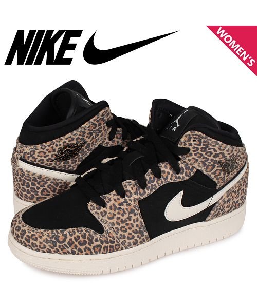 Nike Air Jordan 1 Mid Se Gs Leopard ナイキ エアジョーダン1 スニーカー レディース ブラック 黒 Bq6931 021 ナイキ Nike D Fashion