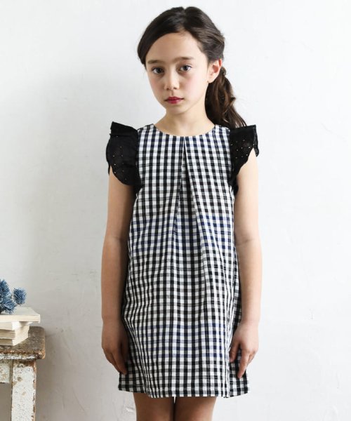 セール ラメ ギンガム チェック フリル袖 ワンピース 90cm 150cm ベベ Bebe D Fashion