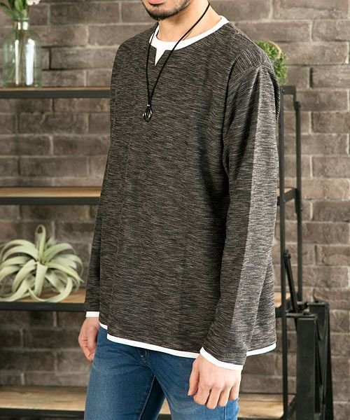 セール ロングtシャツメンズチョーカーネックレス付サーマルtシャツフェイクレイヤードキーネック マエストーソ Maestoso D Fashion
