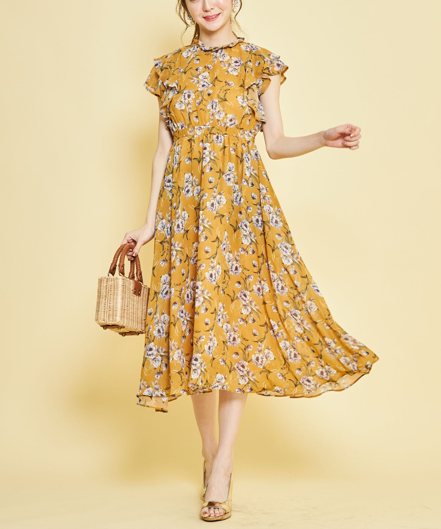 【希少】PRADA プリント フリル付き ジョーゼット ワンピース 希少】PRADA プリント フリル付き ジョーゼット ワンピース