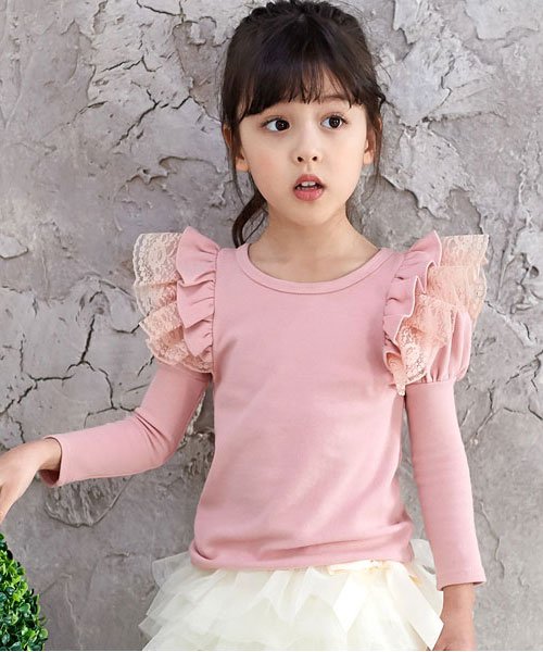 セール 肩フリル レース バックオープン長袖 Tシャツ 子供服bee 子供服bee D Fashion セール 肩フリル レース バックオープン長袖 Tシャツ 子供服bee 子供服bee D Fashion