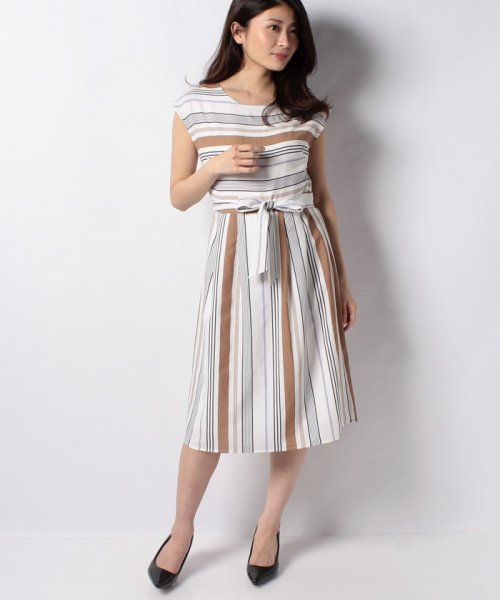 セール 麻調マルチストライプワンピース インタープラネット Interplanet D Fashion セール 麻調マルチストライプワンピース インタープラネット Interplanet D Fashion