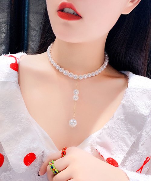 ロングネックレス レディース フェイクパール チョーカー かわいい アクセサリー パーティー ペンダント トップ プチプラ ミニミニストア Miniministore D Fashion