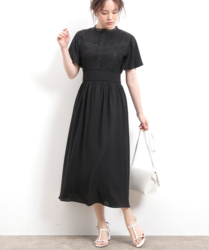 セール 61%OFF】レース切り替えフリルネックワンピース