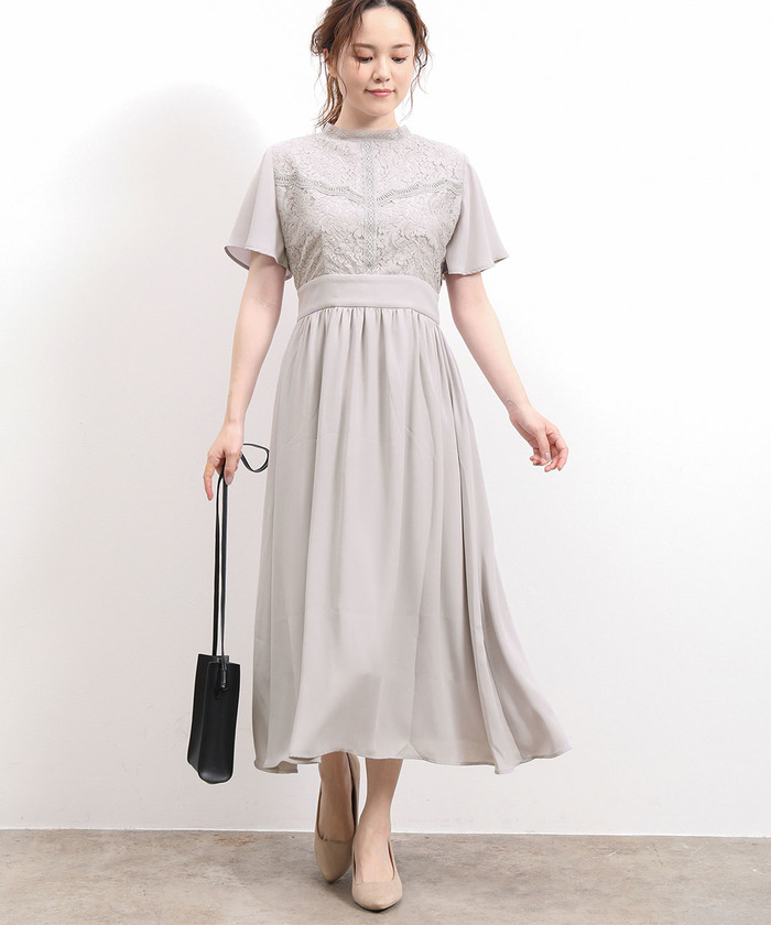 セール 61%OFF】レース切り替えフリルネックワンピース