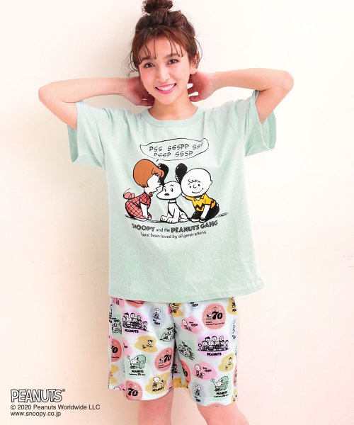 セール 部屋着 セットアップ Peanuts70周年記念 レトロスヌーピー Tシャツ 上下セット ルームウェア パジャマ セット レディース 春夏 部屋着 キャラク エメフィール Aimerfeel D Fashion