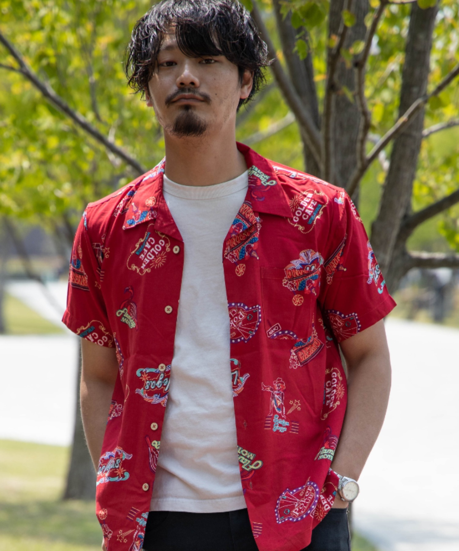 アロハシャツ 花柄 毒花 レーヨン100% とろみ 開襟 上質素材