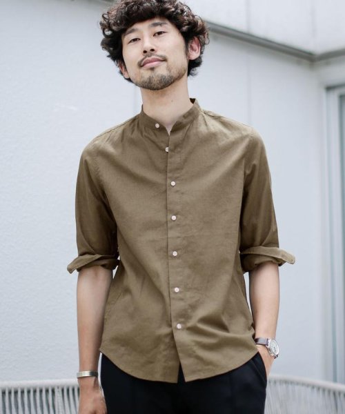 セール Web限定 フレンチリネンバンドカラーシャツ七分袖 ナノ ユニバース Nano Universe D Fashion