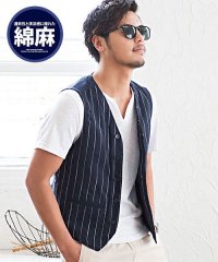 CavariA/キャバリア CavariA CavariA 綿麻ストライプ柄ボタンベスト メンズ 春夏 ジレ ストライプ 綿麻 ストライプ柄 ボタンベスト コットンリネン キレ/503180867