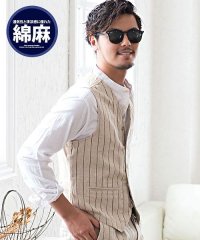CavariA/キャバリア CavariA CavariA 綿麻ストライプ柄ボタンベスト メンズ 春夏 ジレ ストライプ 綿麻 ストライプ柄 ボタンベスト コットンリネン キレ/503180867