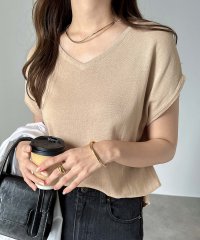 and　Me.../アンドミー andme UV抗菌防臭Vネックコットンニットフレンチスリーブトップス/503189873