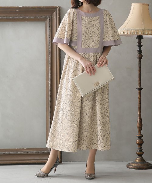 フレアスリーブ配色レースオケージョンワンピース オシャレウォーカー Osharewalker D Fashion