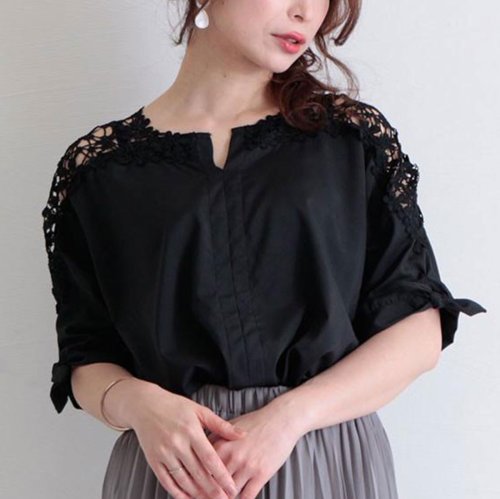 花レース肩透ける袖リボントップス サワアラモード Sawa A La Mode D Fashion 花レース肩透ける袖リボントップス サワアラモード Sawa A La Mode D Fashion
