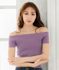 JULIA BOUTIQUE/オフショルダーリブニットトップス /510699 トップス レディース 半袖 ニット リブ カットソー セクシー オフショルダー サマーニット リブニット 肩出/503263303