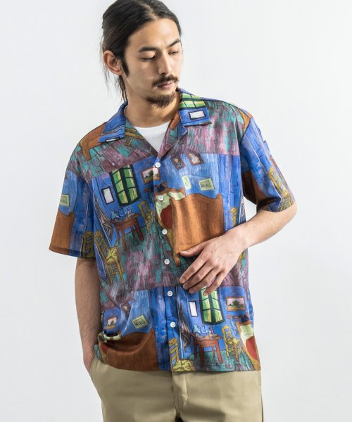 クーポン 総柄シャツ メンズ レディース ビッグシルエット オープンカラー 開襟 半袖 フィンセント ファン ゴッホ 絵画 アート プリント カジュアル ストリート Re ロッキーモンロー Rocky Monroe D Fashion