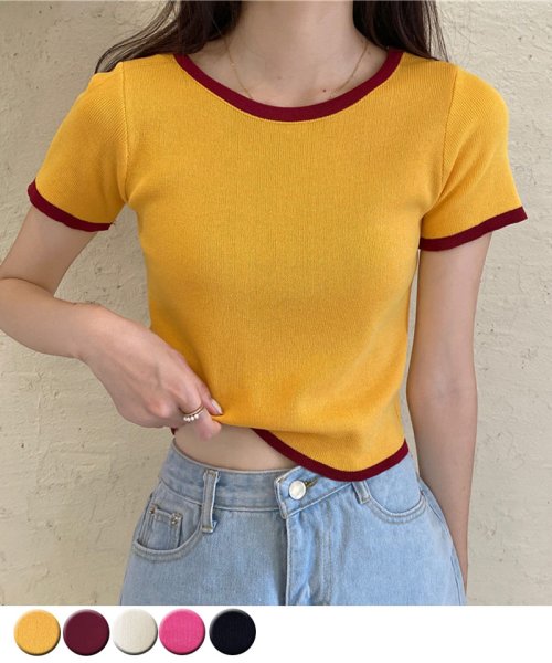 セール Tシャツ トップス レディース 半袖 クルーネック 配色 ショート丈 ｔシャツ半袖 カラー 無地 シンプル カットソーカジュアル ショッピングゴー Shoppinggo D Fashion