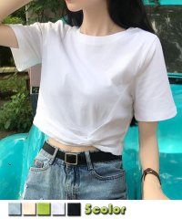 shoppinggo/ショッピングゴー shoppinggo Tシャツ レディース 半袖 へそ出し ショート丈 tシャツ トップス 無地 綿 カットソー 薄手 黒 白/503289255
