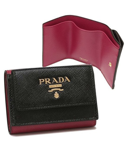 セール プラダ 折財布 レディース Prada 1mh021 Zlp F061h ブラック ピンク プラダ Prada D Fashion