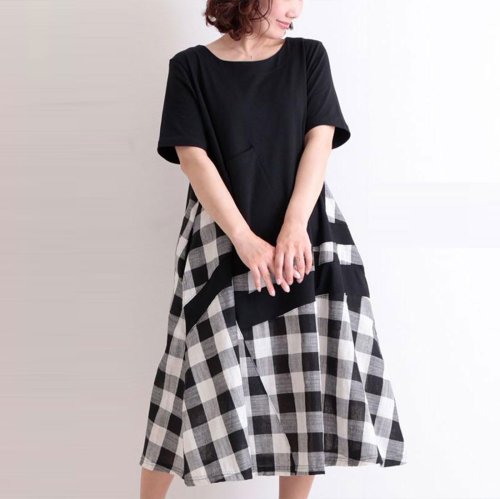 ブロックチェック模様の切り替えワンピース サワアラモード Sawa A La Mode D Fashion ブロックチェック模様の切り替えワンピース サワアラモード Sawa A La Mode D Fashion