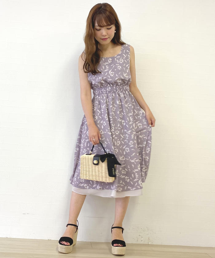 Misch Masch 紫色花柄ワンピース Mサイズ セール】ミッシュマッシュ MISCH MASCH 線描き花柄ワンピース