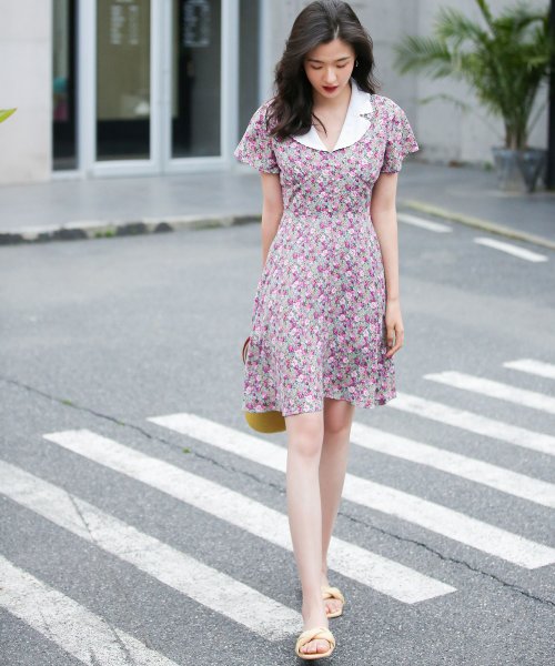 クーポン レトロ襟付き花柄ワンピース セゾン ド パピヨン Saison De Papillon D Fashion クーポン レトロ襟付き花柄ワンピース セゾン ド パピヨン Saison De Papillon D Fashion