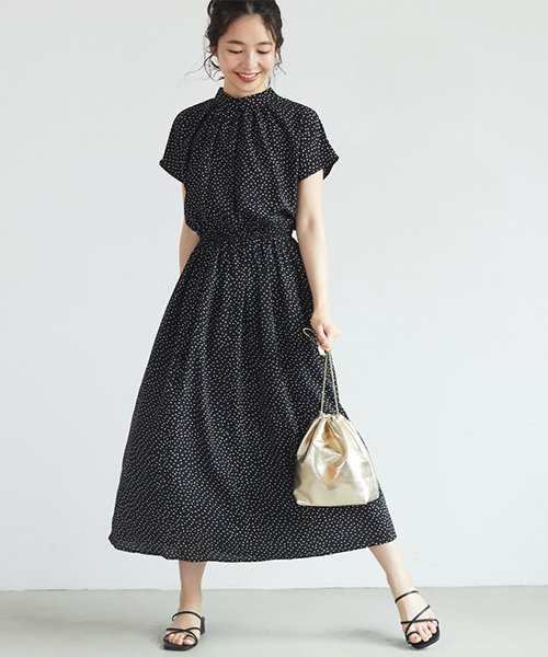 スタンドカラードットワンピース コカ Coca D Fashion スタンドカラードットワンピース コカ Coca D Fashion