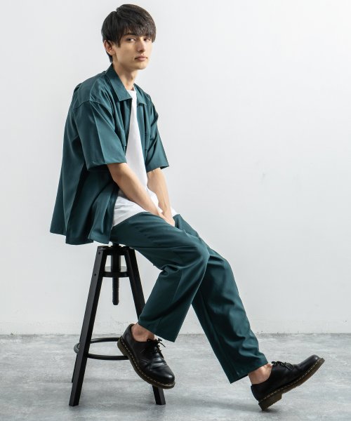 セットアップ メンズ 夏 上下 半袖 シャツジャケット テーパードパンツ 2点セット カジュアル ビッグシルエット 無地 ストリート 薄手 ゆったり 9555 ロッキーモンロー Rocky Monroe D Fashion