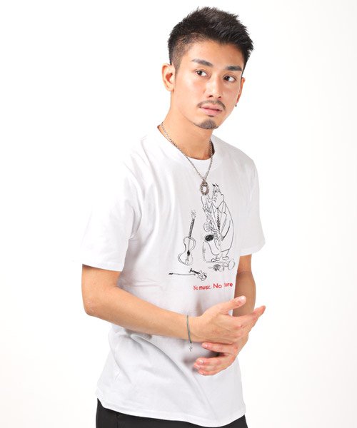セール15 Off 手描きプリント半袖tシャツ Tシャツ メンズ 半袖 プリント ロゴ イラスト 楽器 音楽 ラグスタイル Luxstyle D Fashion