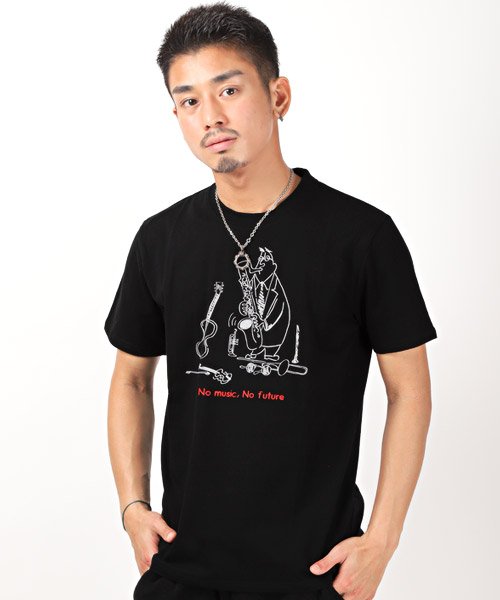 セール 手描きプリント半袖tシャツ Tシャツ メンズ 半袖 プリント ロゴ イラスト 楽器 音楽 ラグスタイル Luxstyle D Fashion