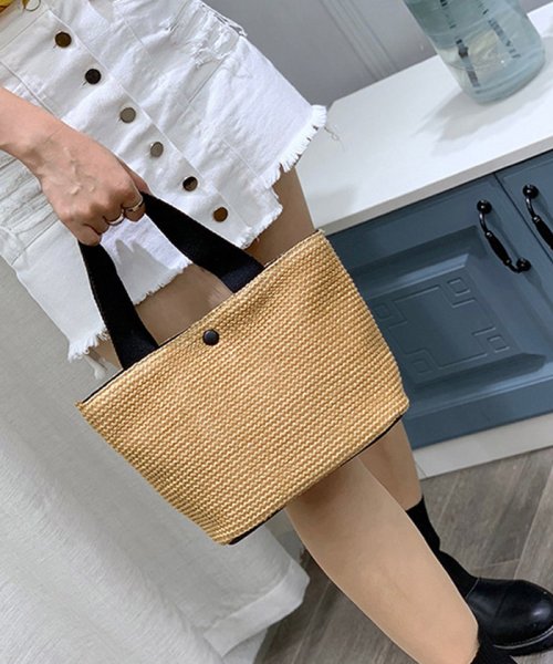 セール 籠バッグ レディース かごバック 新作 配色 夏 トートバッグ ハンドバッグ 無地 ナチュラル 編み鞄 旅行 ミニミニストア Miniministore D Fashion