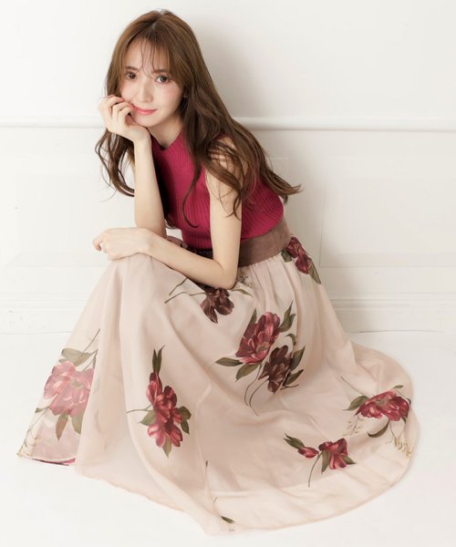 ベルト付きシアー大花スカート リランドチュール Rirandture D Fashion