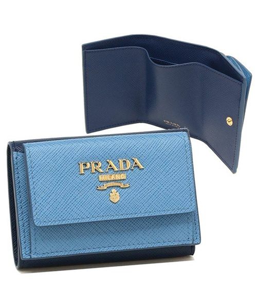 安い店美品 プラダ PRADA 折り財布 0870 三つ折財布 エピ ゴールド レザー 小物