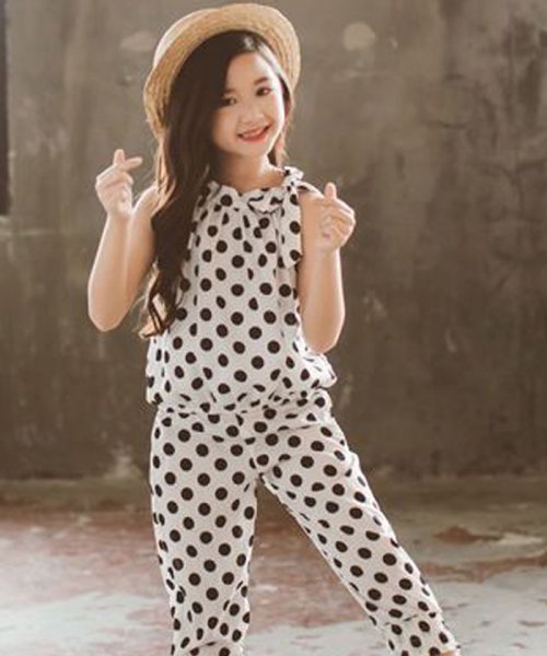 クーポン セール30 Off 子供服 女の子 セットアップ ドット柄 半袖 おしゃれ 袖なし 夏 キャミソール シフォン上下セット ベビー服 キッズ 洋服 ミニミニストア Miniministore D Fashion