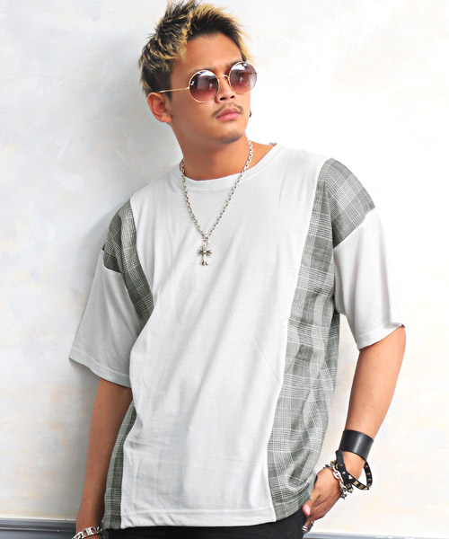 ラグスタイル LUXSTYLE 無地×チェック切り替えTシャツ/Tシャツ