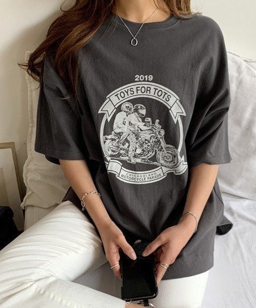 セール Naning9 ナンニング Motorcycle半袖tシャツ Tシャツ プリント オーバーサイズ メンズ レディース トップス 半袖 ナンニング Naning9 D Fashion
