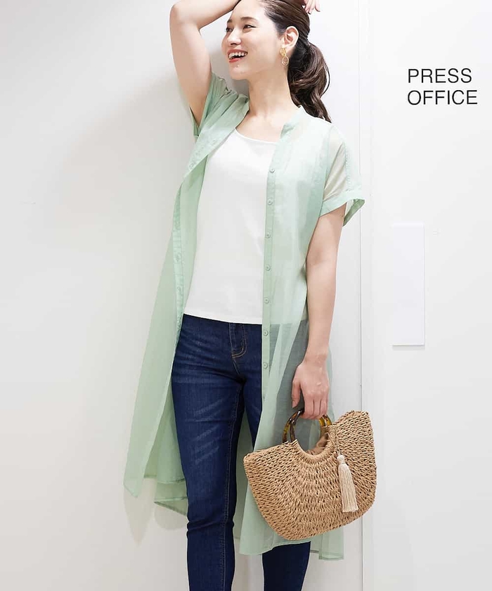 セール60%OFF】【洗濯機で洗える】バンドカラーシアーシャツワンピース