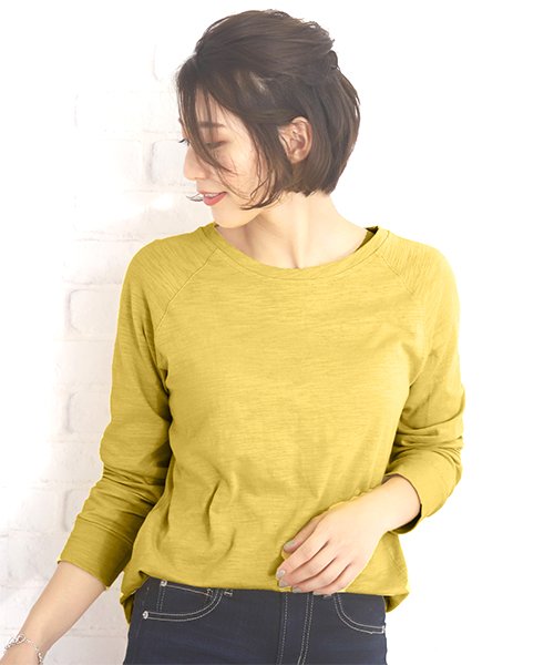 セール スリットカットソー 長袖 レディース シンプル トップス アミュレット Amulet D Fashion