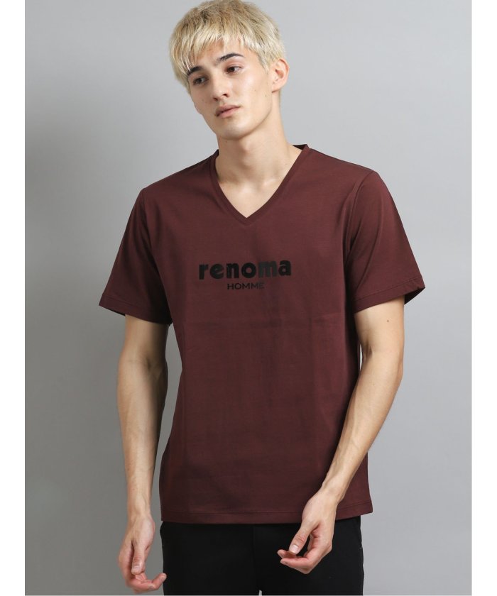 クーポン】【セール 49%OFF】エナメル ロゴVネック半袖Tシャツ