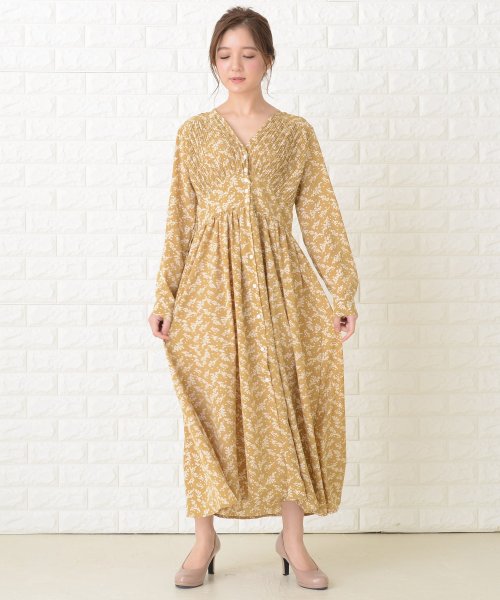 フロントボタン小花柄レトロロングワンピース レースレディース Lace Ladies D Fashion