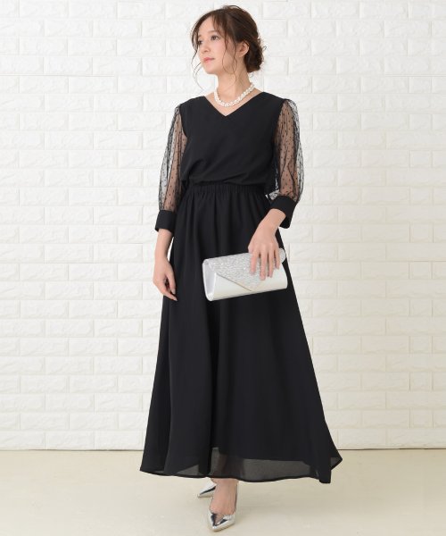 セール10 Off ドットチュール袖ロングドレス ワンピース ドレス レースレディース Lace Ladies D Fashion
