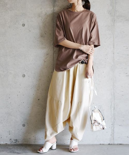 And It リネン コットン立体カット深ゆるまたサルエルパンツ M レディース サルエルパンツ レディース ワイドパンツ サルエル セットアップ ゆった アンドイット And It D Fashion