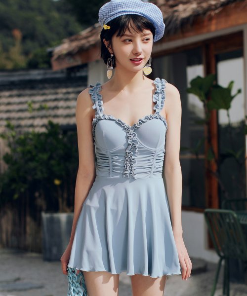 コルセット風 ケイトウフリル ワンピース 水着 オシャレボ Osyarevo D Fashion