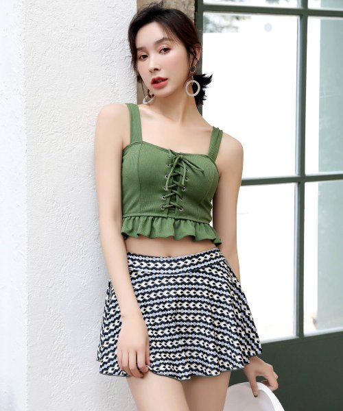 レースアップ ビスチェスイムウェア 水着 オシャレボ Osyarevo D Fashion