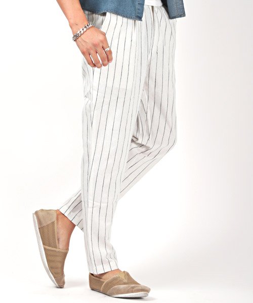 セール15 Off 綿麻ストライプパンツ アンクルパンツ メンズ イージーパンツ 麻混 綿麻 リネン ラグスタイル Luxstyle D Fashion