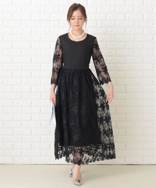 セール 花柄シースルー袖ロングパーティドレス ワンピース レースレディース Lace Ladies D Fashion セール 花柄シースルー袖ロングパーティドレス ワンピース レースレディース Lace Ladies D Fashion