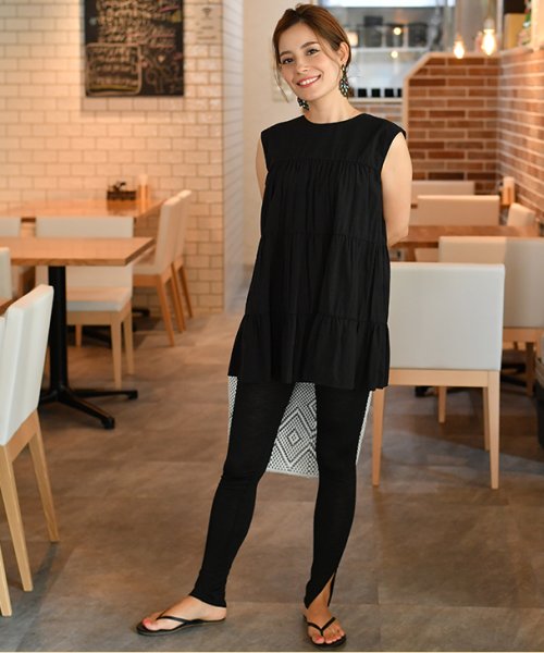 Very掲載 メランジスリットサマーレギンス マタニティ服 マタニティレギンス 伸縮性 メランジ柄 速乾 インナー サイドスリット 妊婦 マタニティヨガ 春夏 チョコア Chocoa D Fashion